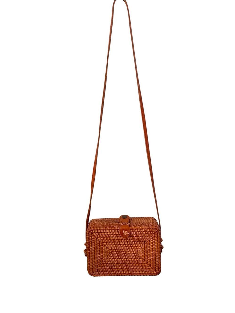 Woven Crossbody Bag in Cognac Brown